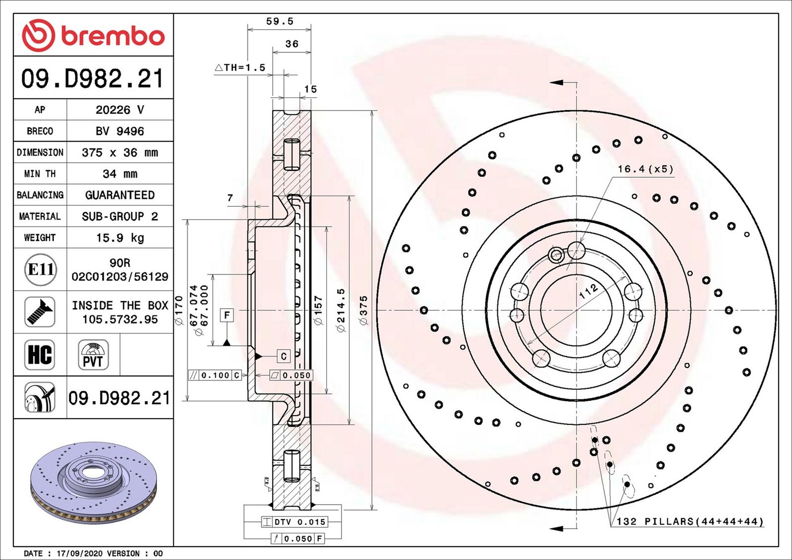 BREMBO 09.D982.21 - Bremsscheibe