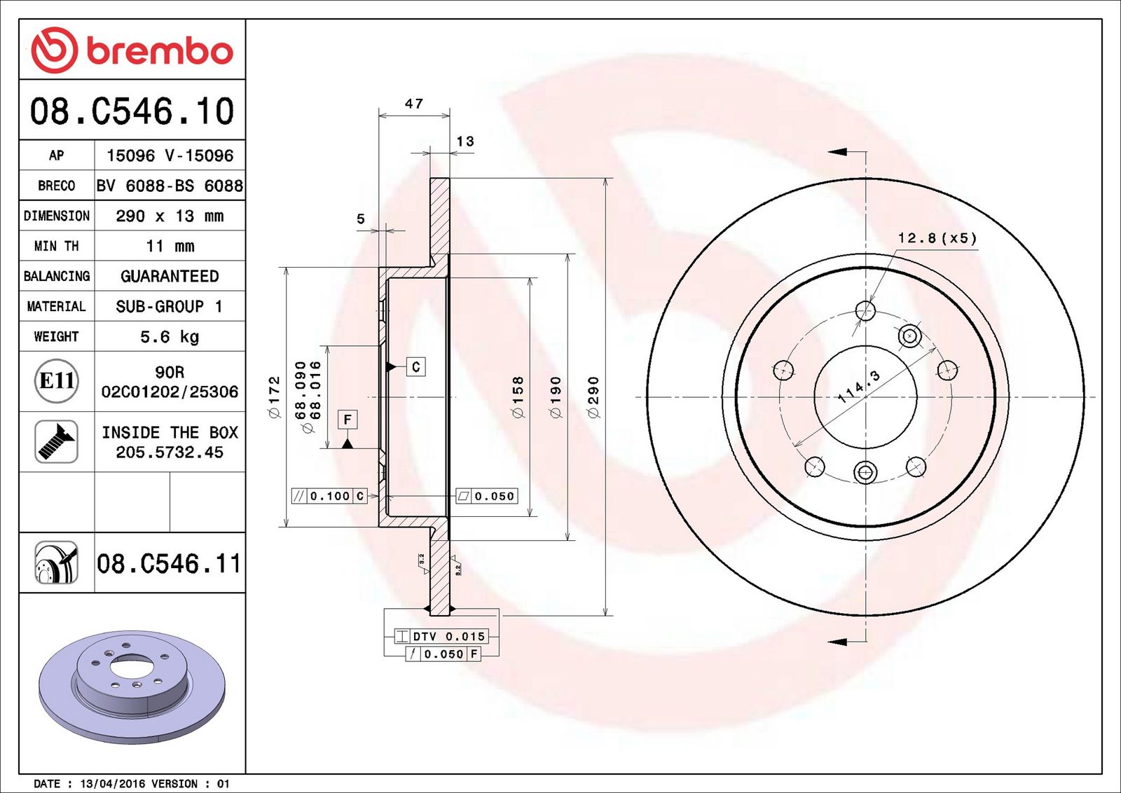 BREMBO 08.C546.11 - Bremsscheibe