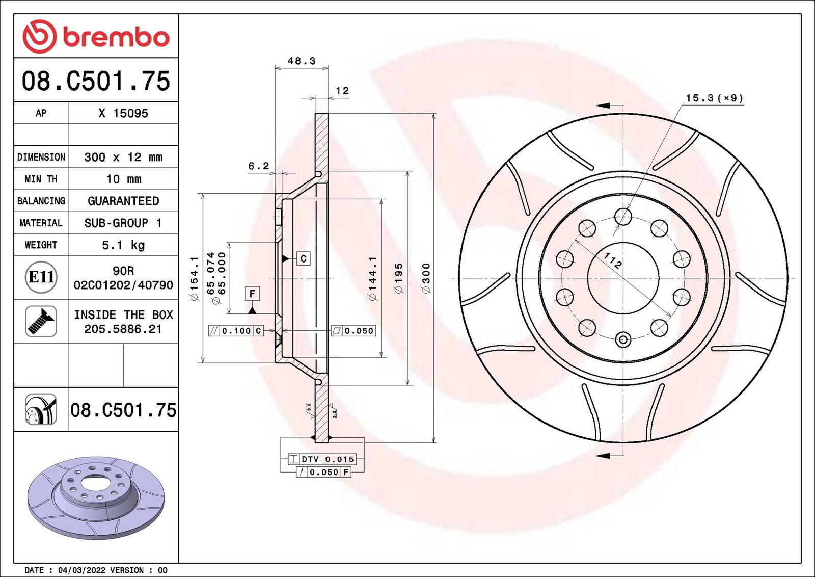 BREMBO 08.C501.75 - Bremsscheibe