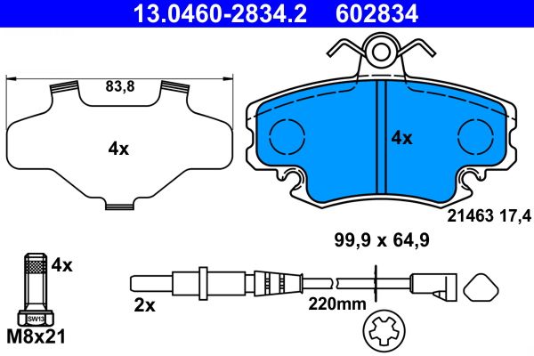 ATE 13.0460-2834.2 - Bremsbelagsatz, Scheibenbremse