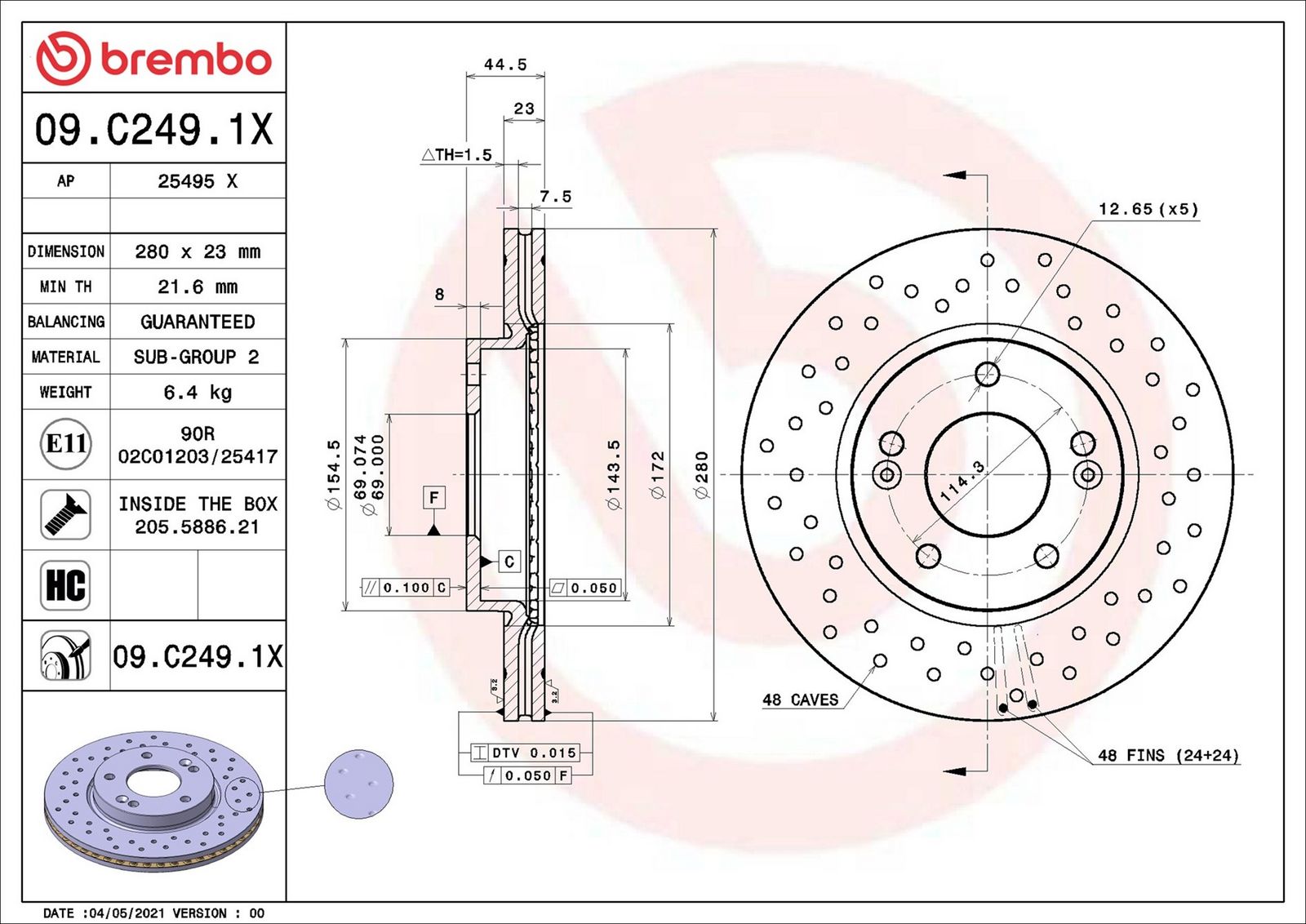 BREMBO 09.C249.1X - Bremsscheibe