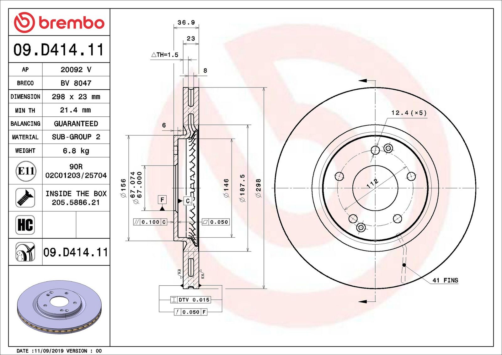 BREMBO 09.D414.11 - Bremsscheibe