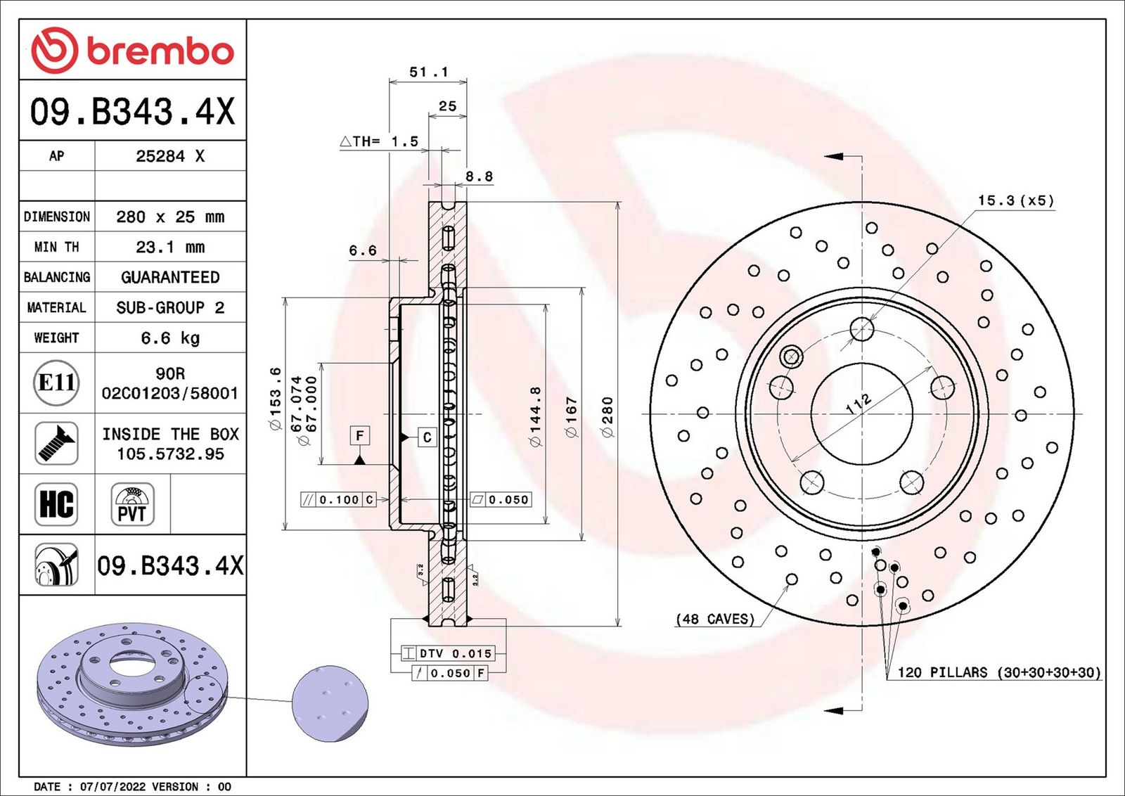 BREMBO 09.B343.4X - Bremsscheibe