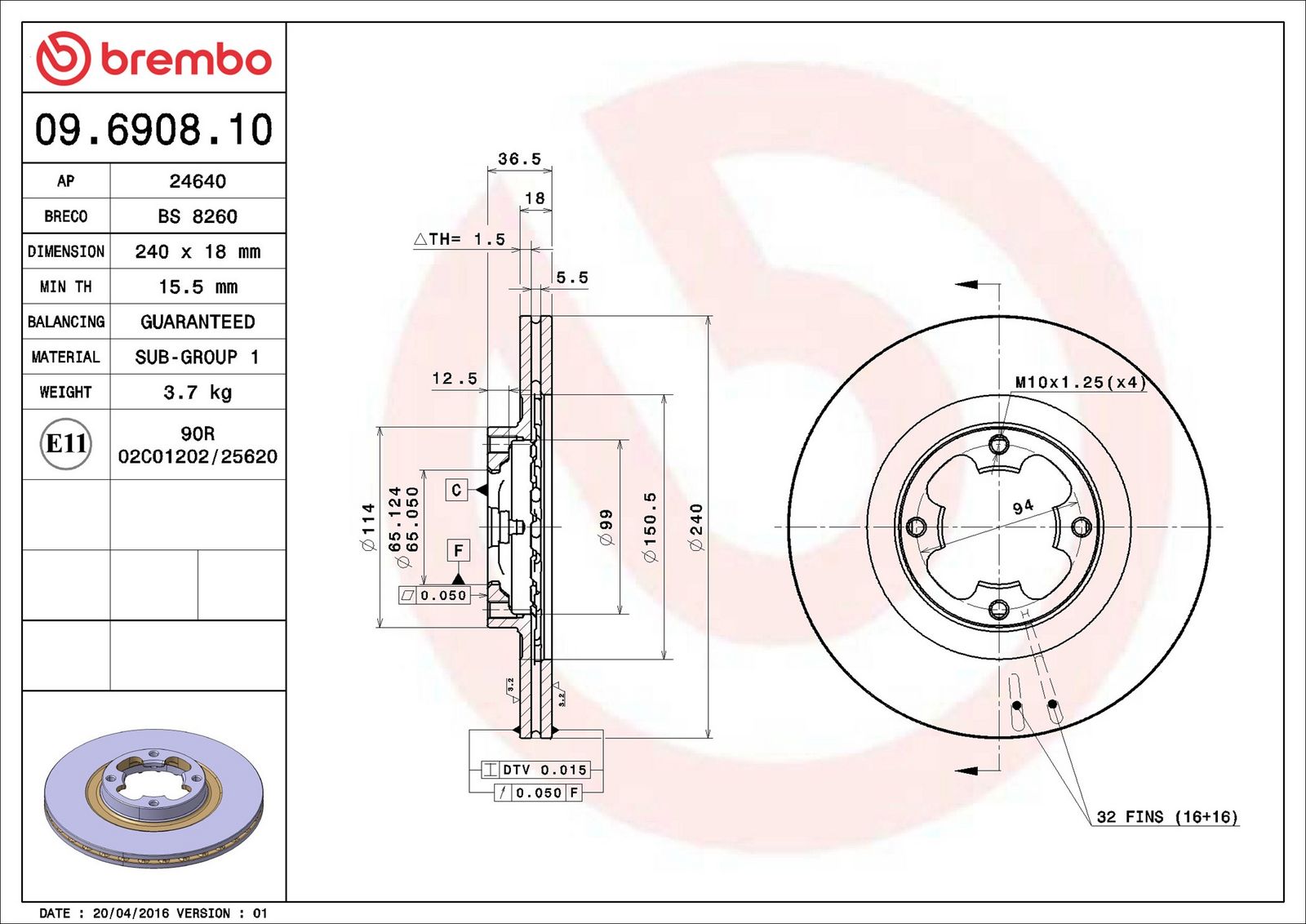 BREMBO 09.6908.10 - Bremsscheibe