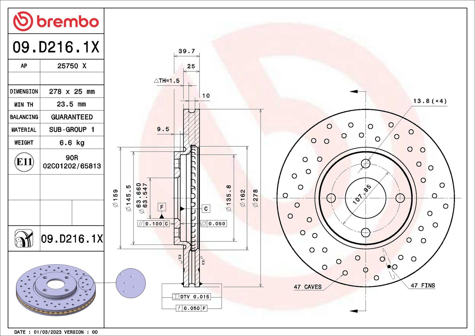 BREMBO 09.D216.1X - Bremsscheibe