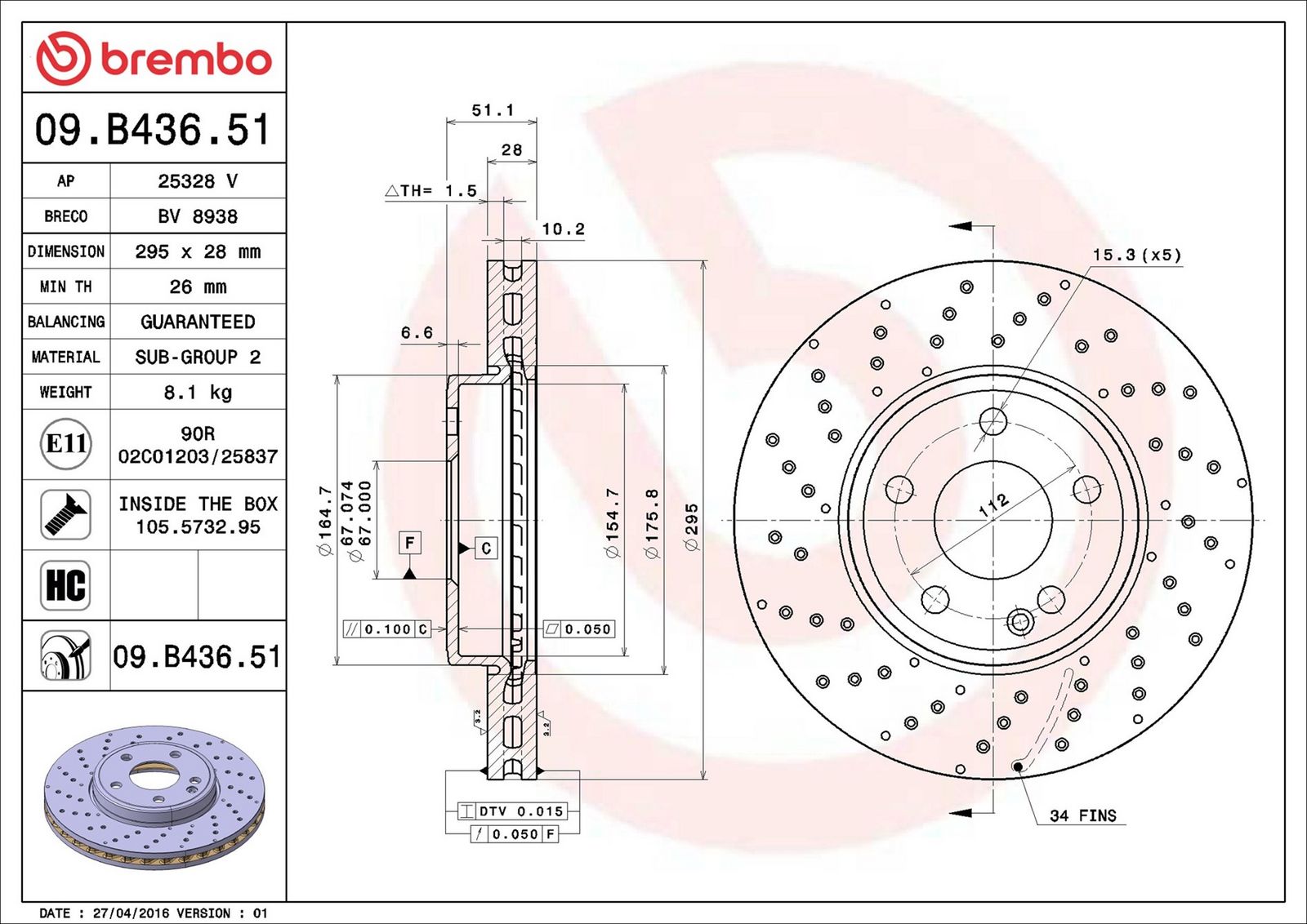 BREMBO 09.B436.51 - Bremsscheibe