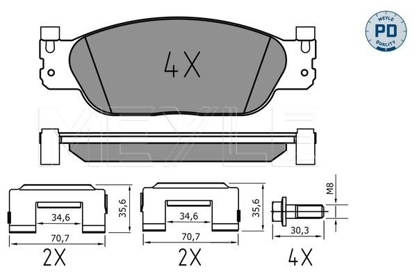 MEYLE 025 234 2318/PD - Bremsbelagsatz, Scheibenbremse