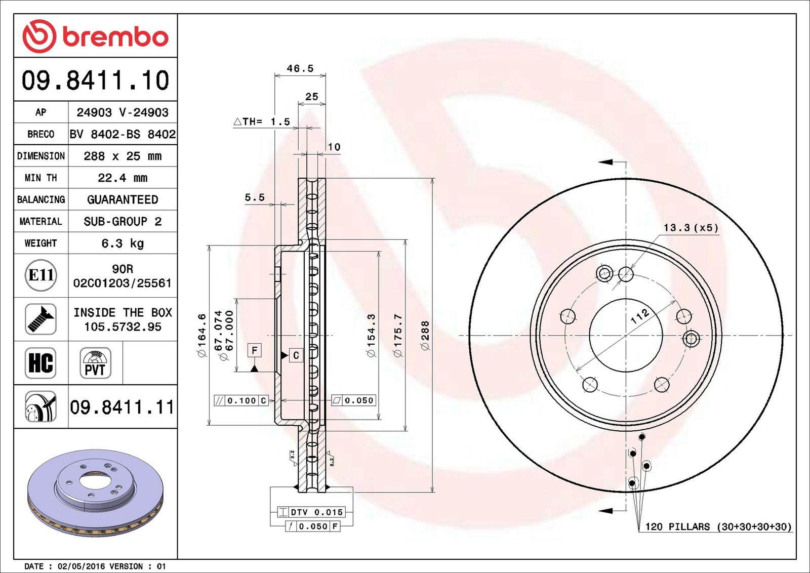 BREMBO 09.8411.11 - Bremsscheibe