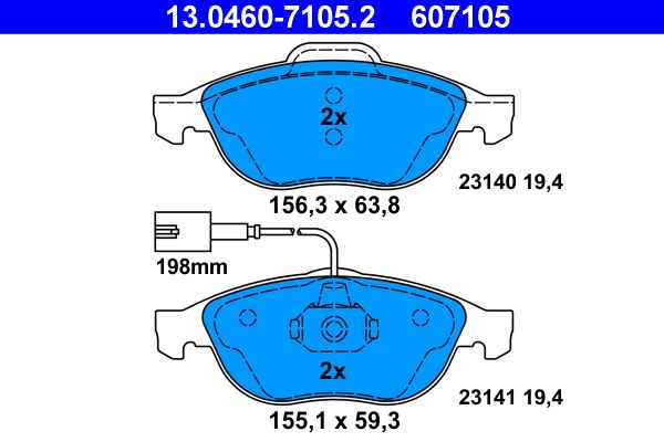 ATE 13.0460-7105.2 - Bremsbelagsatz, Scheibenbremse