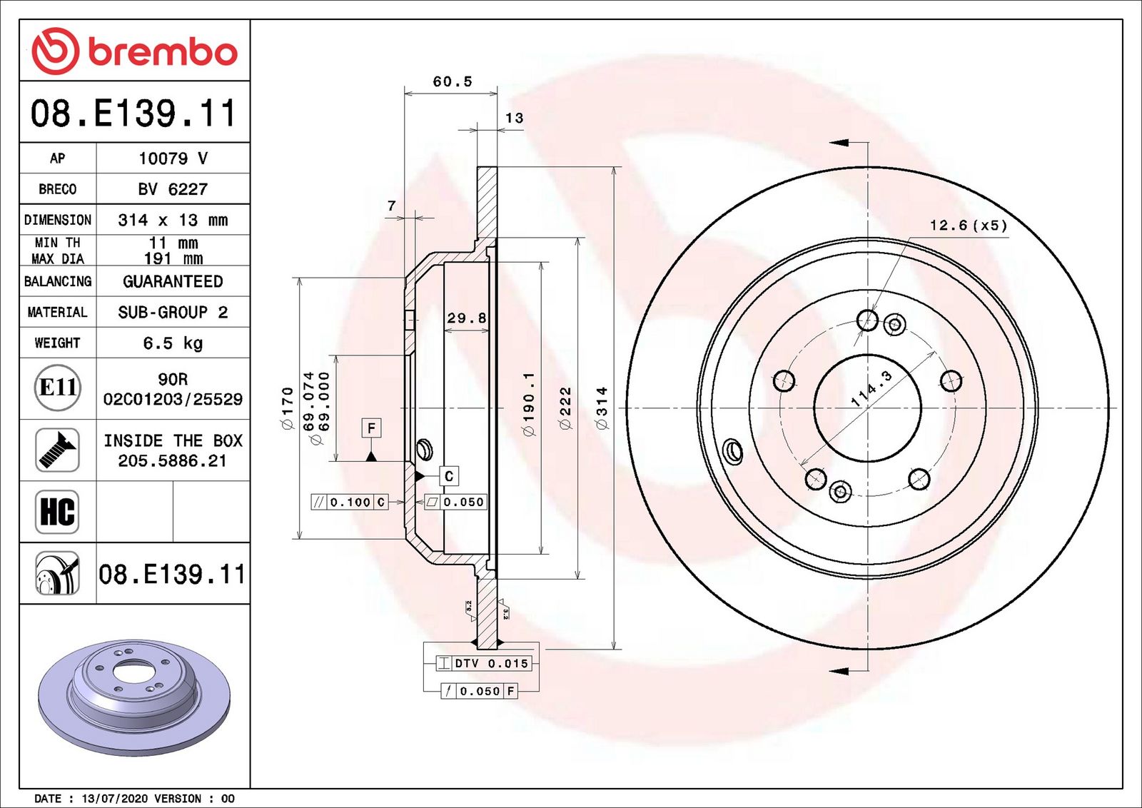 BREMBO 08.E139.11 - Bremsscheibe