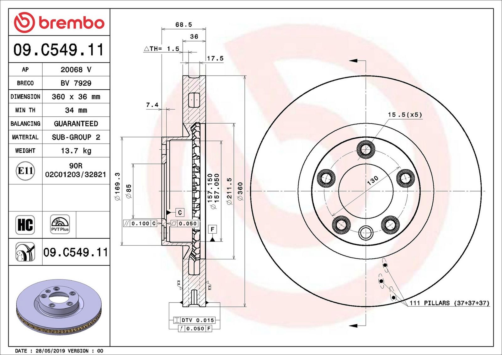 BREMBO 09.C549.11 - Bremsscheibe