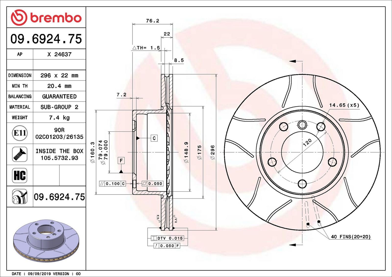 BREMBO 09.6924.75 - Bremsscheibe