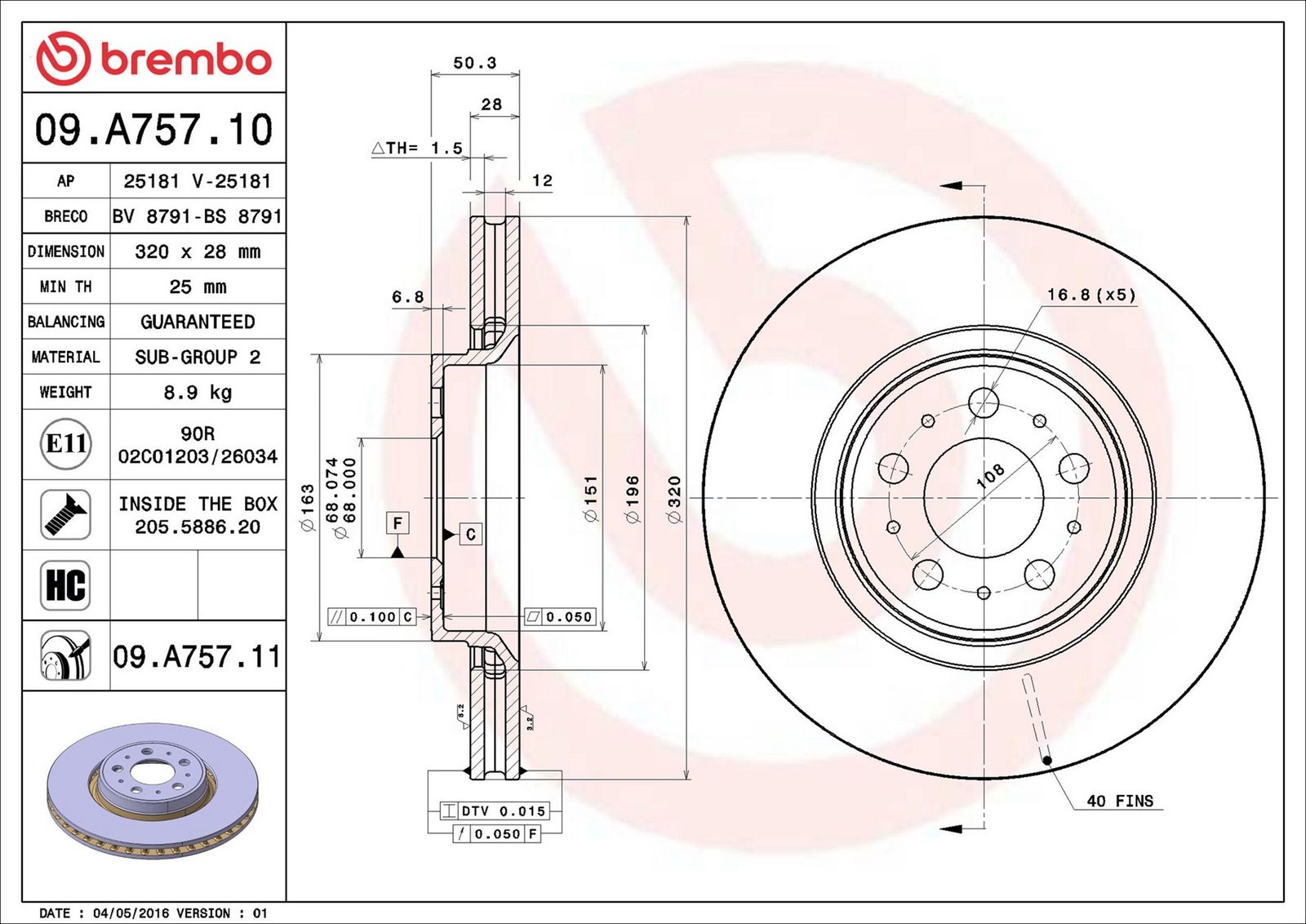 BREMBO 09.A757.11 - Bremsscheibe