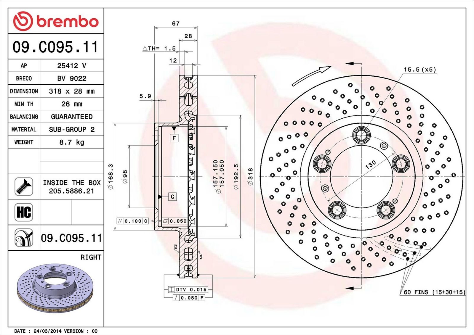 BREMBO 09.C095.11 - Bremsscheibe