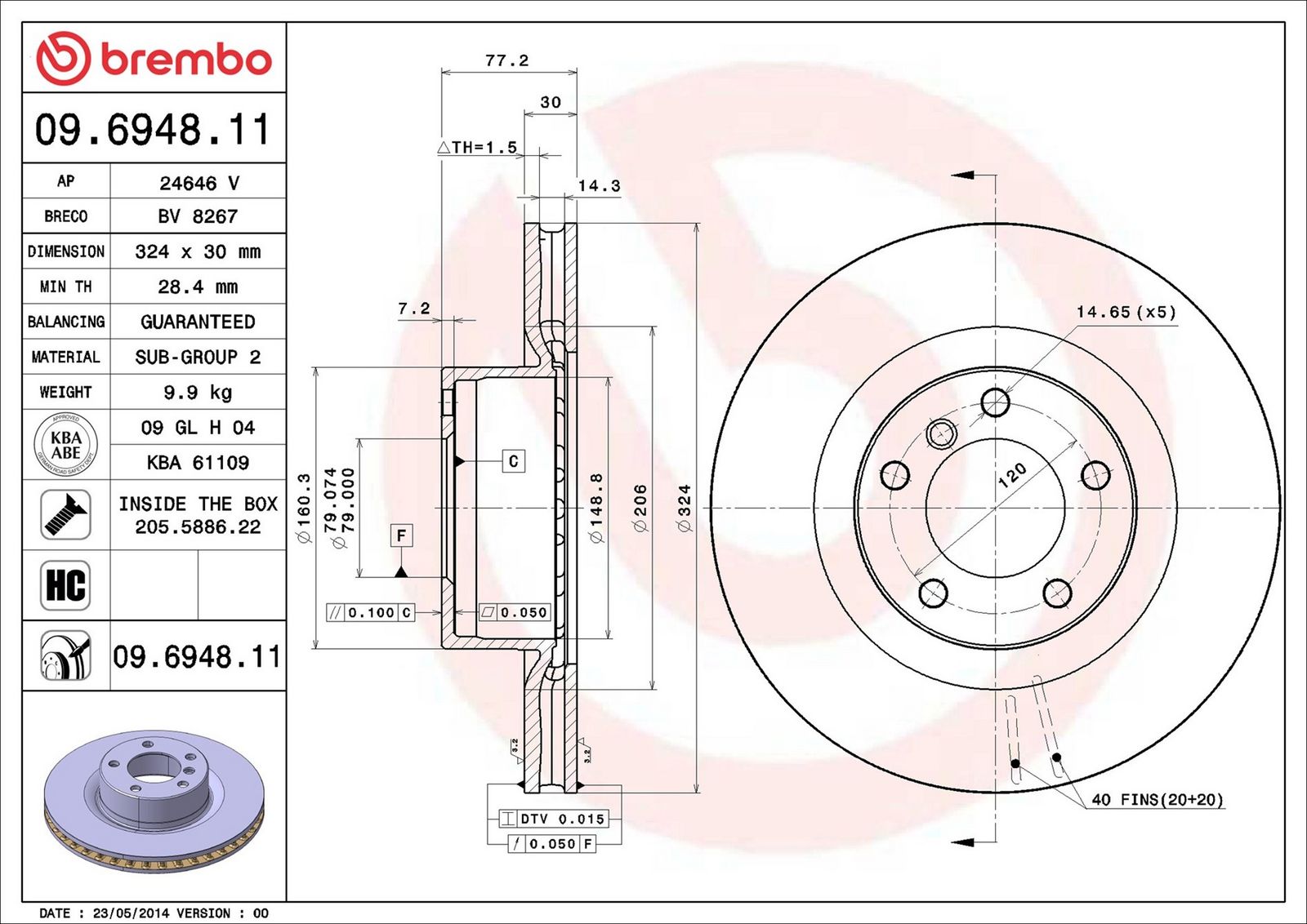 BREMBO 09.6948.11 - Bremsscheibe