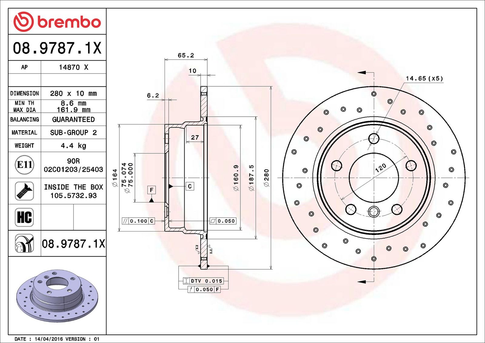 BREMBO 08.9787.1X - Bremsscheibe