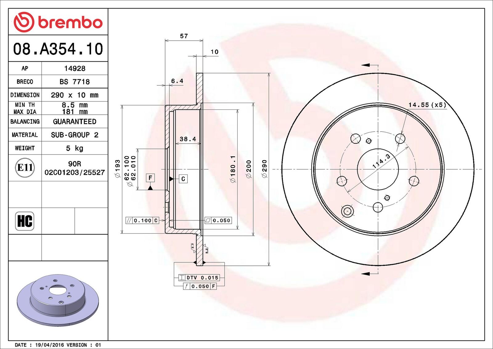 BREMBO 08.A354.10 - Bremsscheibe