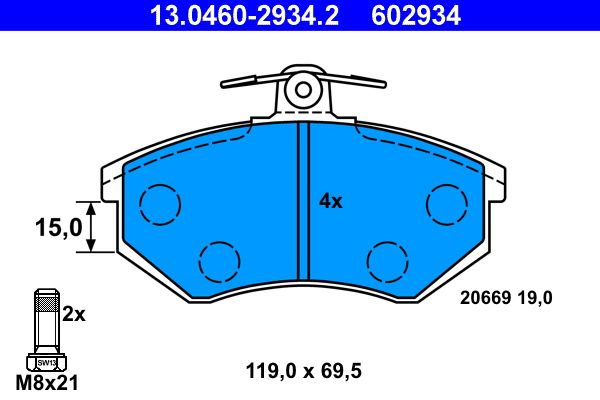 ATE 13.0460-2934.2 - Bremsbelagsatz, Scheibenbremse
