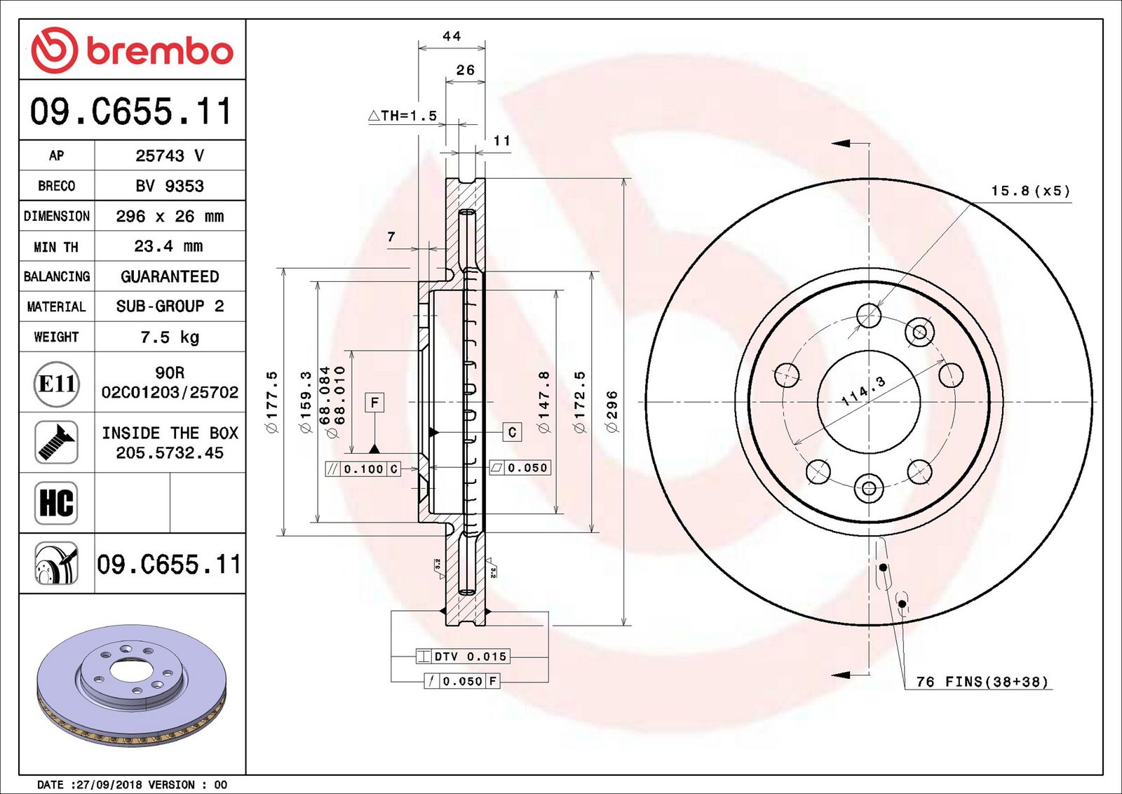 BREMBO 09.C655.11 - Bremsscheibe