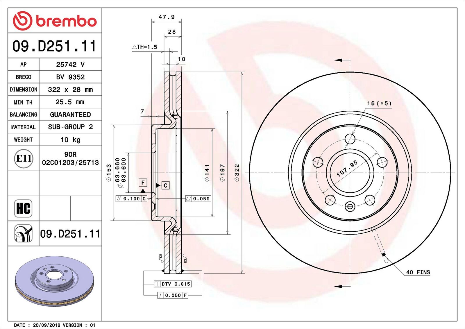 BREMBO 09.D251.11 - Bremsscheibe