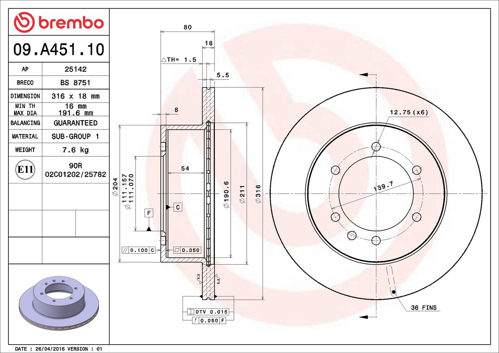 BREMBO 09.A451.10 - Bremsscheibe