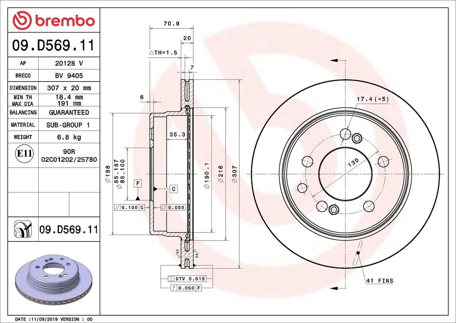 BREMBO 09.D569.11 - Bremsscheibe