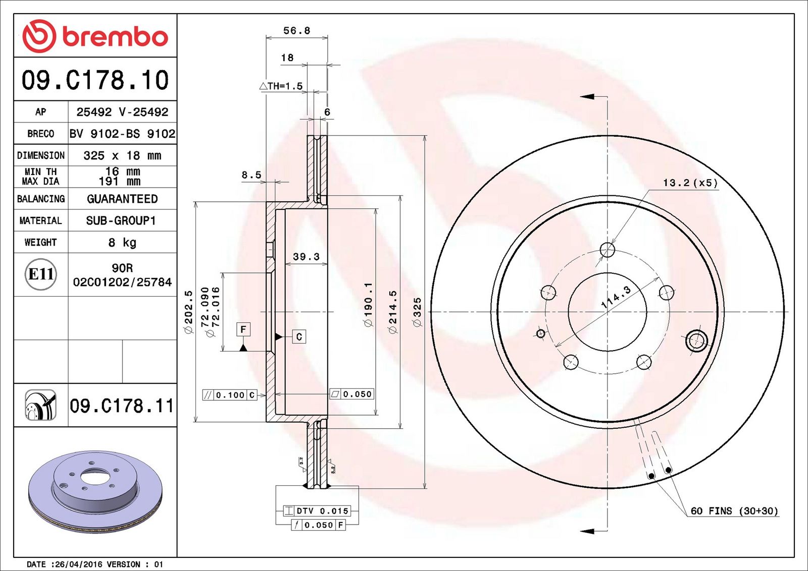 BREMBO 09.C178.11 - Bremsscheibe