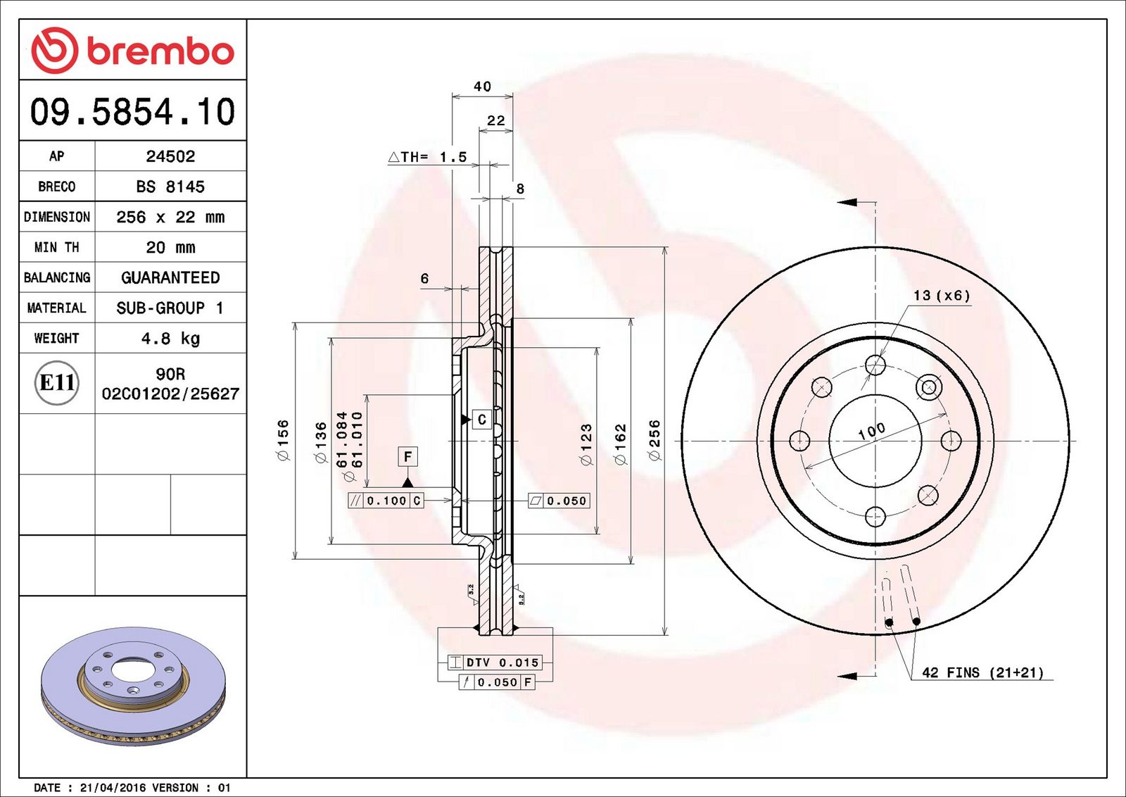 BREMBO 09.5854.10 - Bremsscheibe