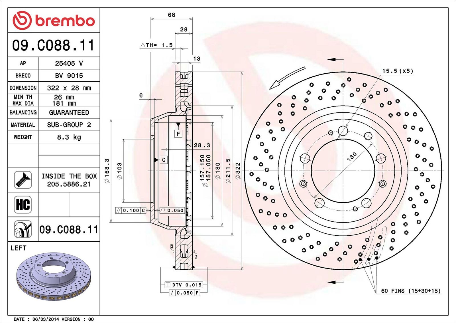 BREMBO 09.C088.11 - Bremsscheibe