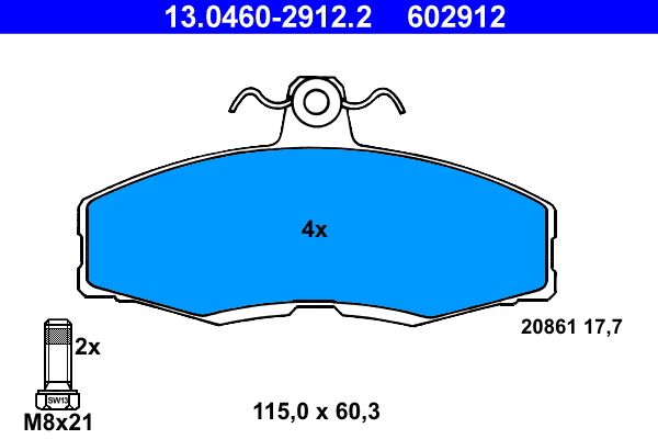 ATE 13.0460-2912.2 - Bremsbelagsatz, Scheibenbremse