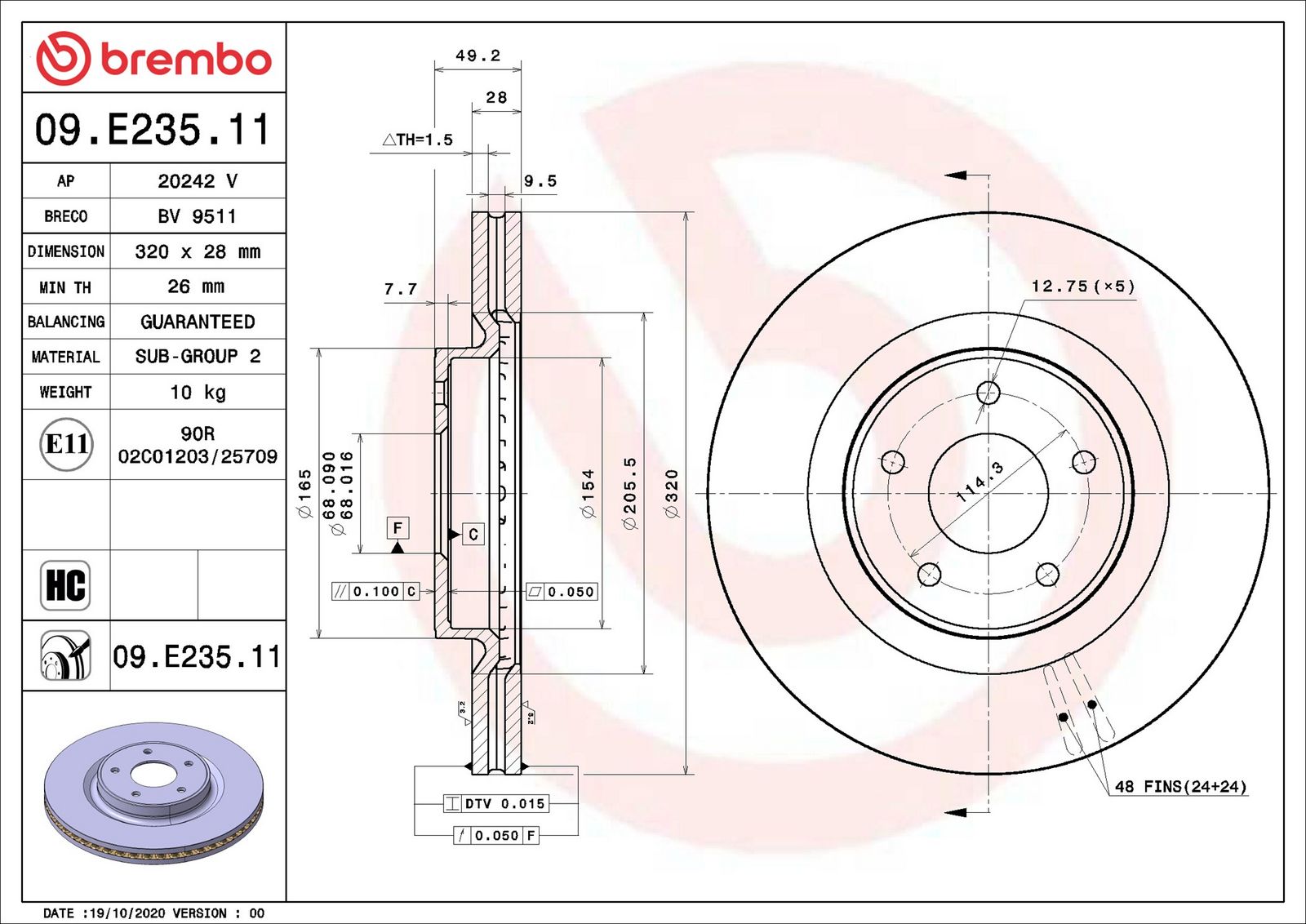 BREMBO 09.E235.11 - Bremsscheibe