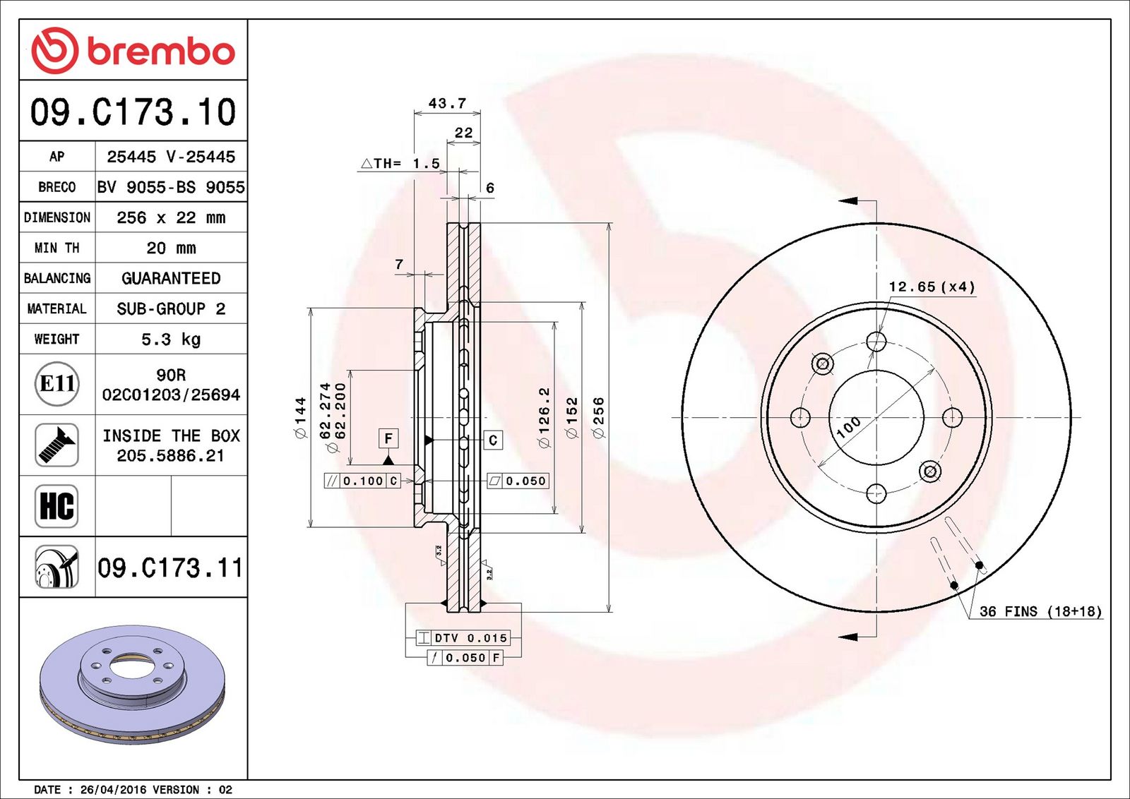 BREMBO 09.C173.11 - Bremsscheibe