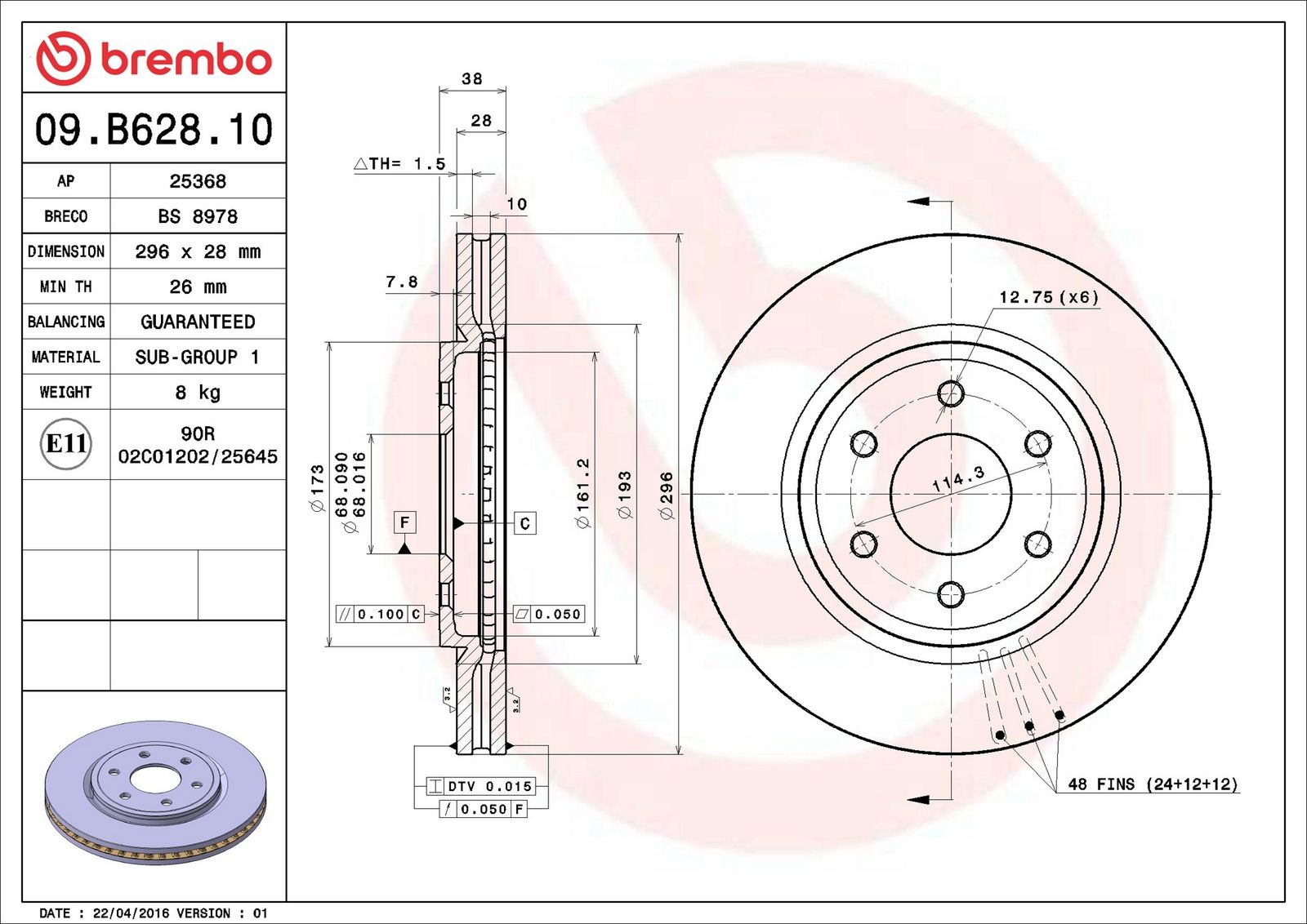 BREMBO 09.B628.10 - Bremsscheibe