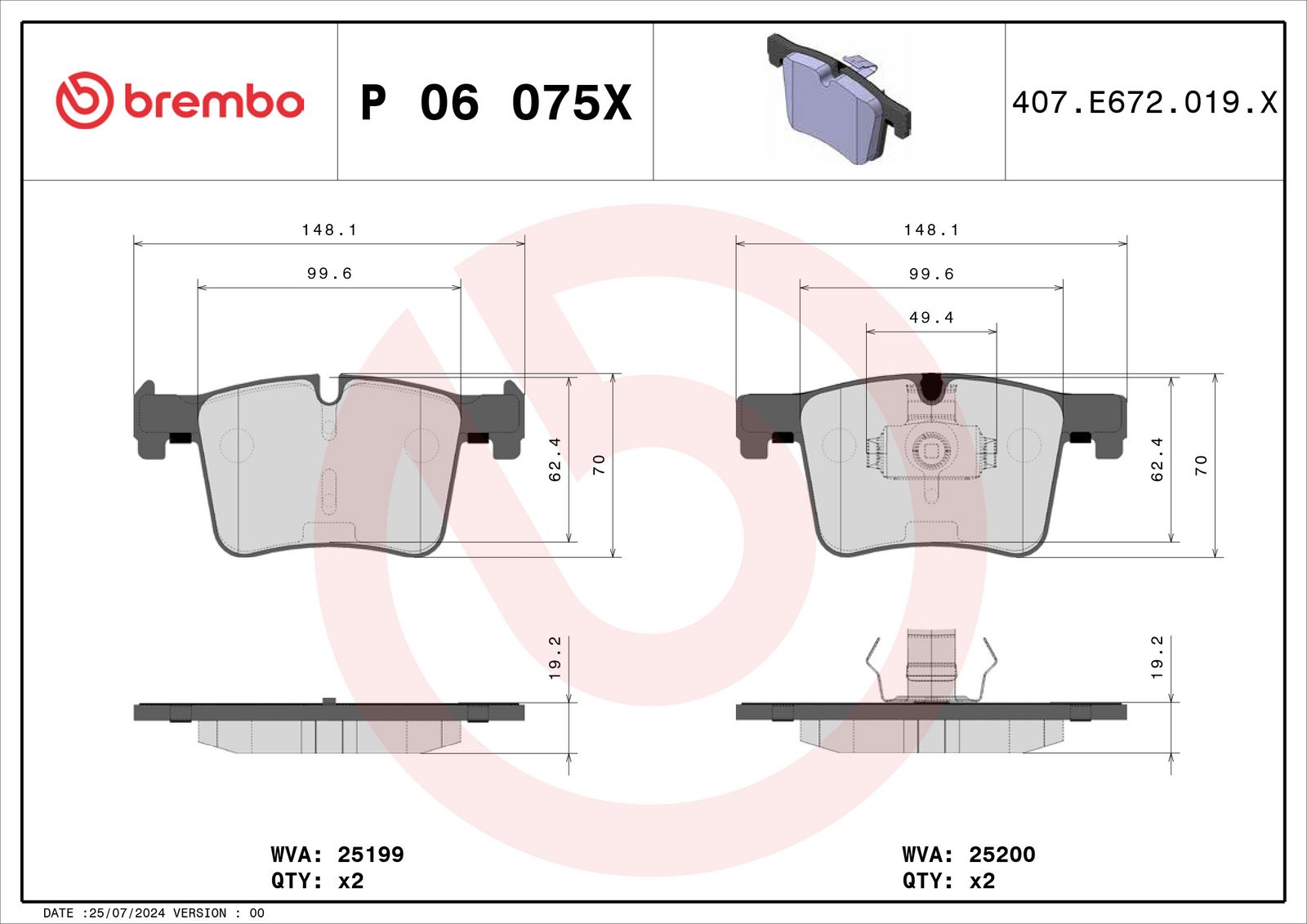 BREMBO P 06 075X - Bremsbelagsatz, Scheibenbremse