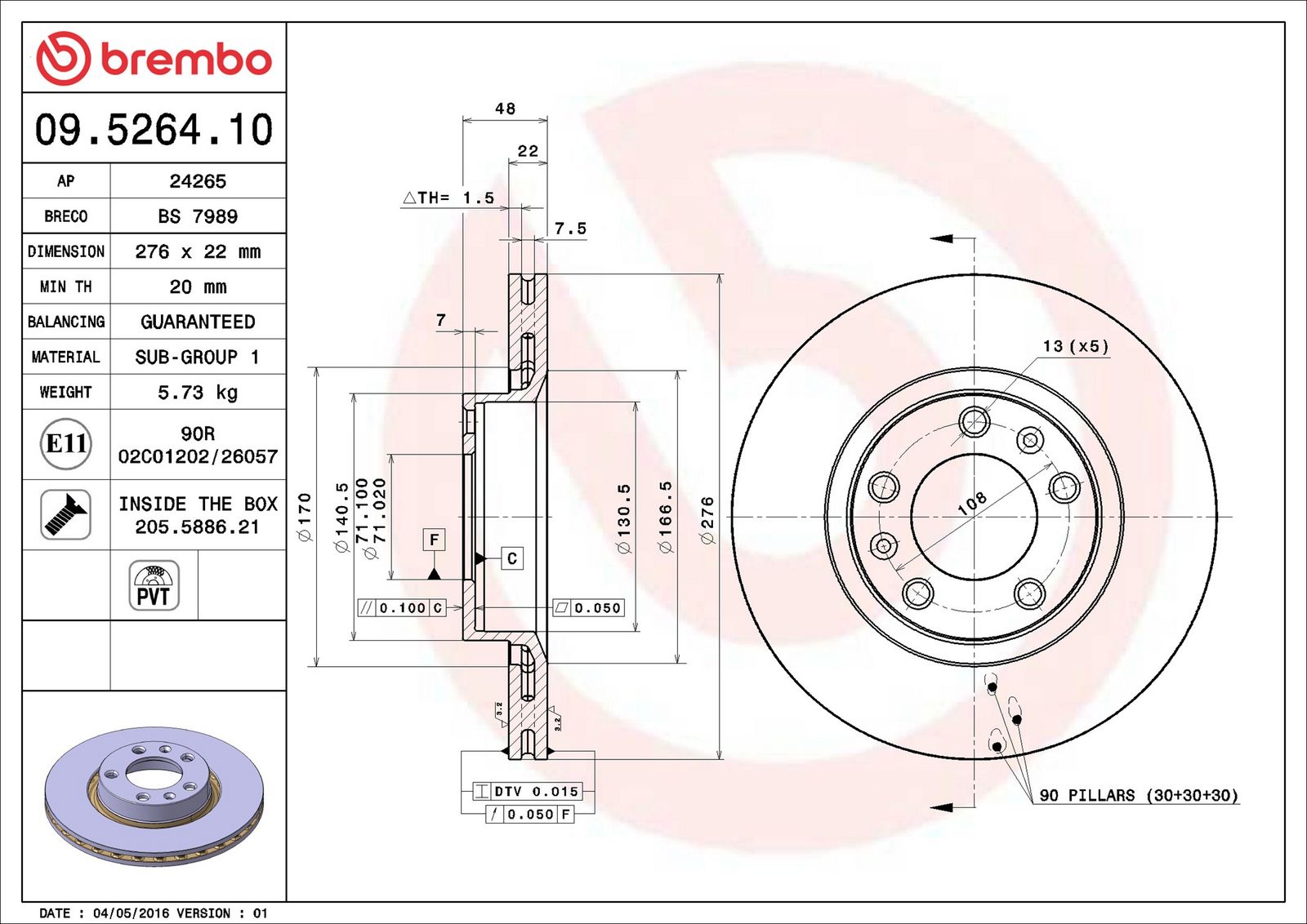 BREMBO 09.5264.10 - Bremsscheibe