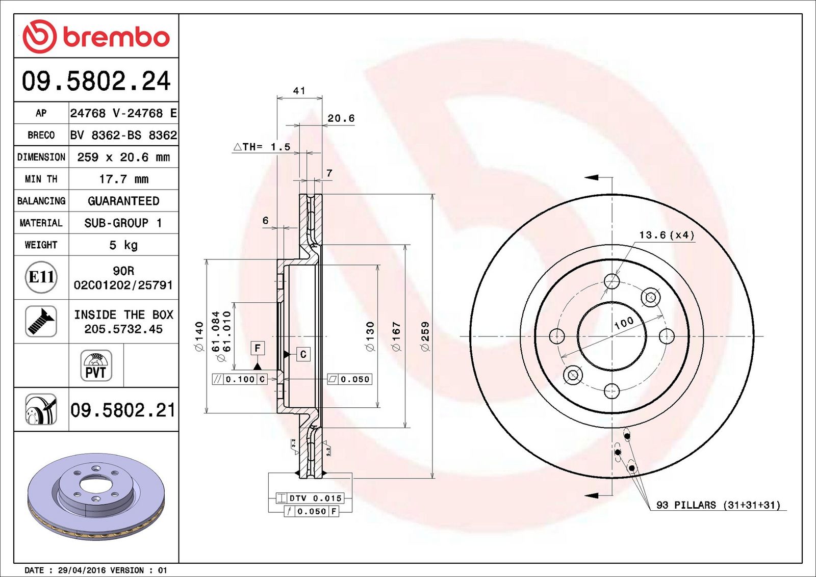 BREMBO 09.5802.21 - Bremsscheibe