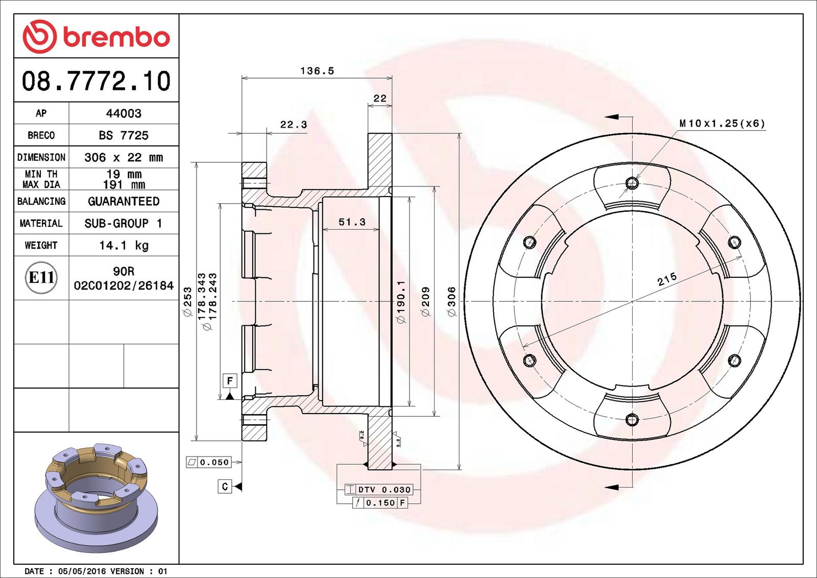 BREMBO 08.7772.10 - Bremsscheibe