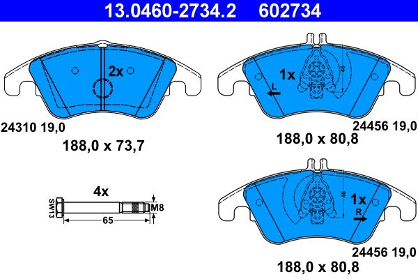 ATE 13.0460-2734.2 - Bremsbelagsatz, Scheibenbremse