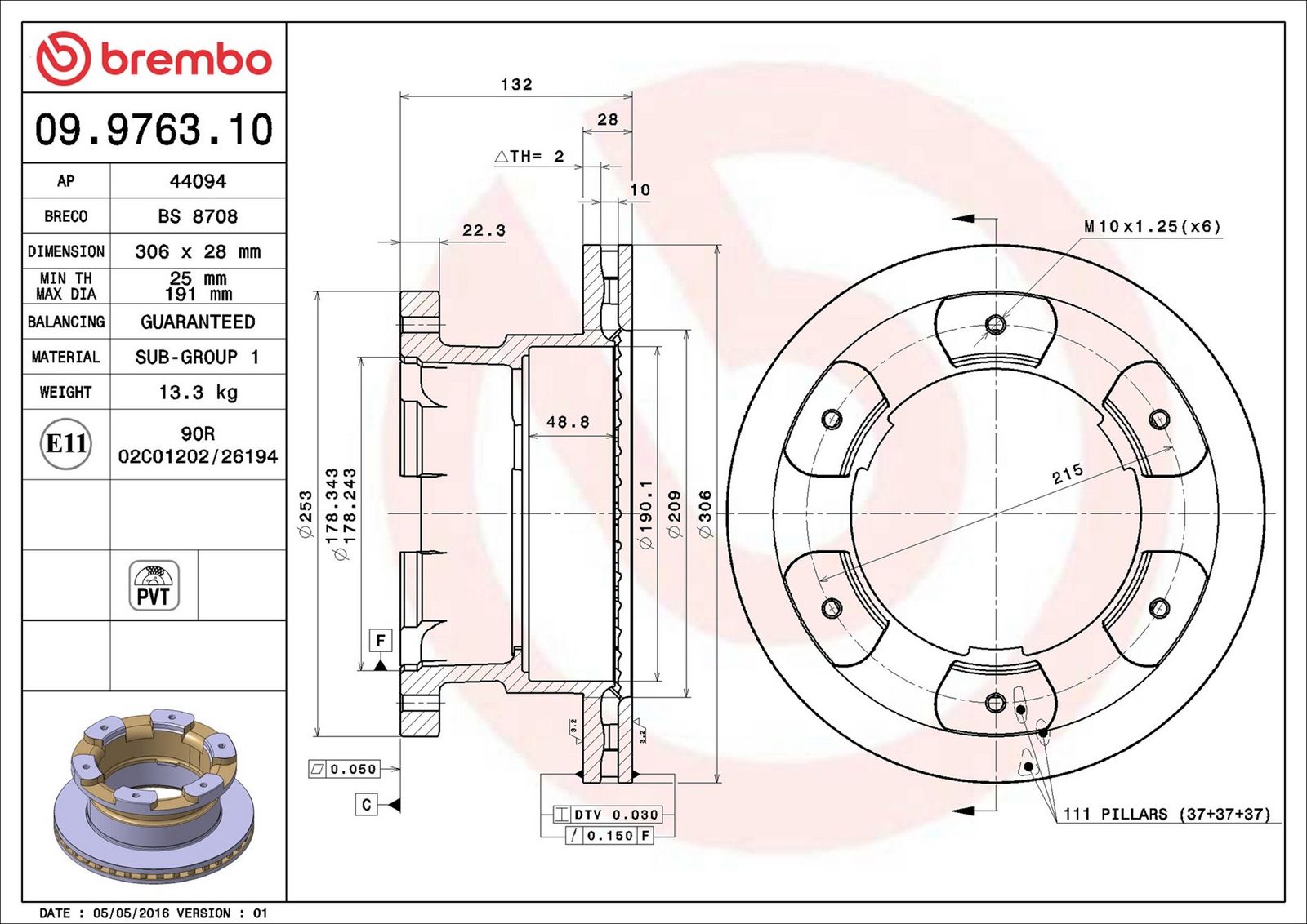 BREMBO 09.9763.10 - Bremsscheibe