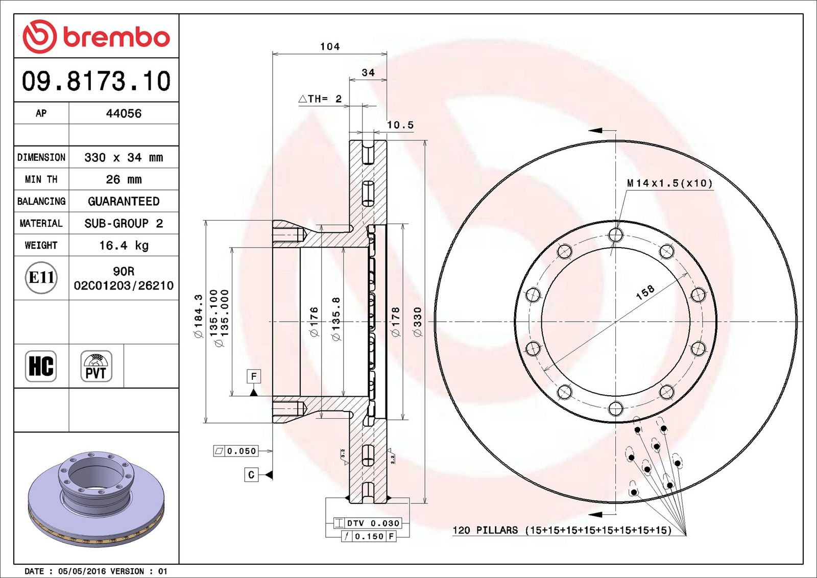 BREMBO 09.8173.10 - Bremsscheibe