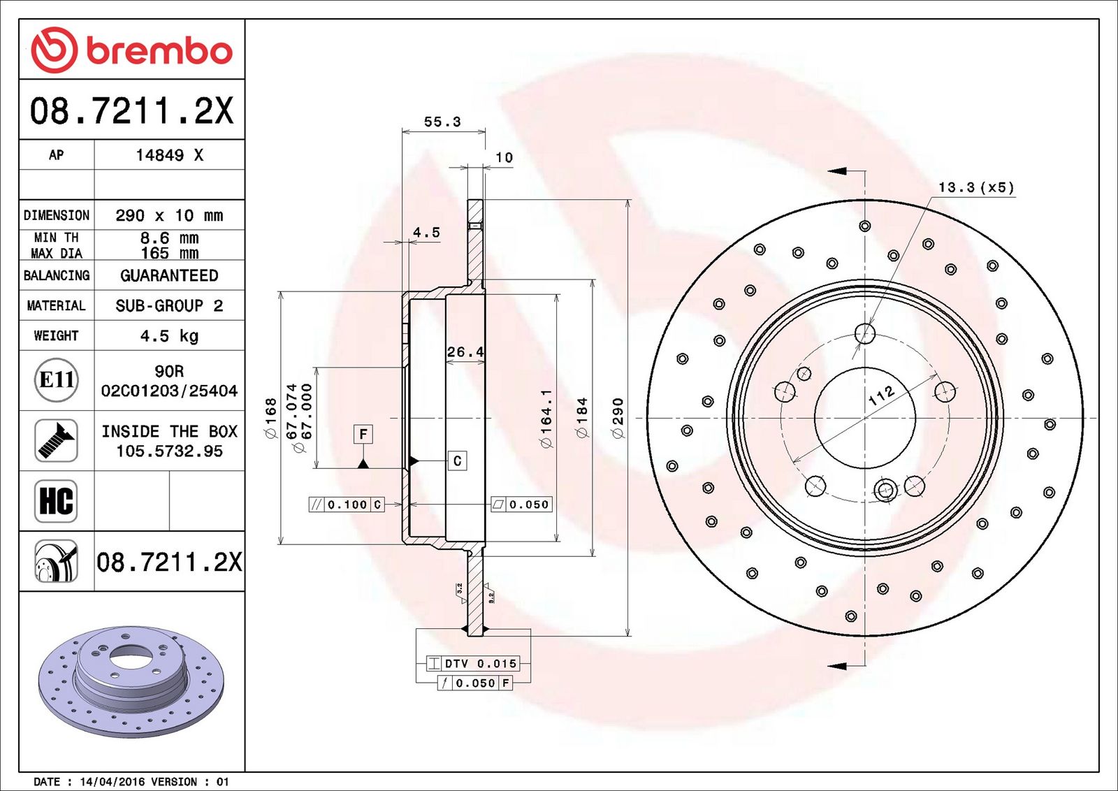 BREMBO 08.7211.2X - Bremsscheibe