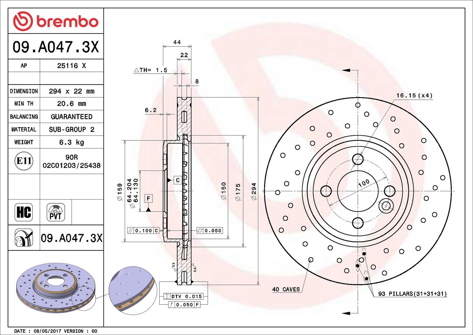BREMBO 09.A047.3X - Bremsscheibe