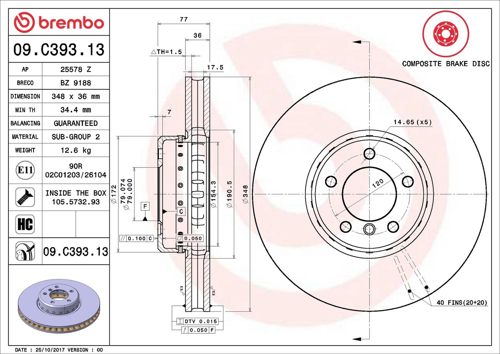 BREMBO 09.C393.13 - Bremsscheibe