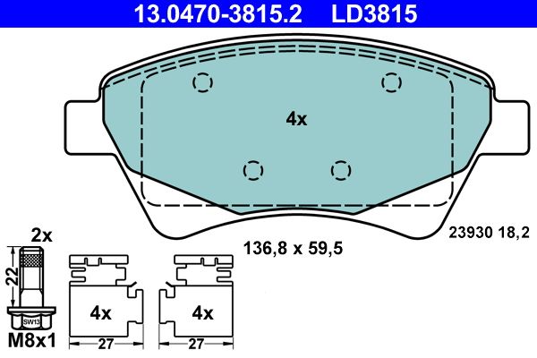 ATE 13.0470-3815.2 - Bremsbelagsatz, Scheibenbremse