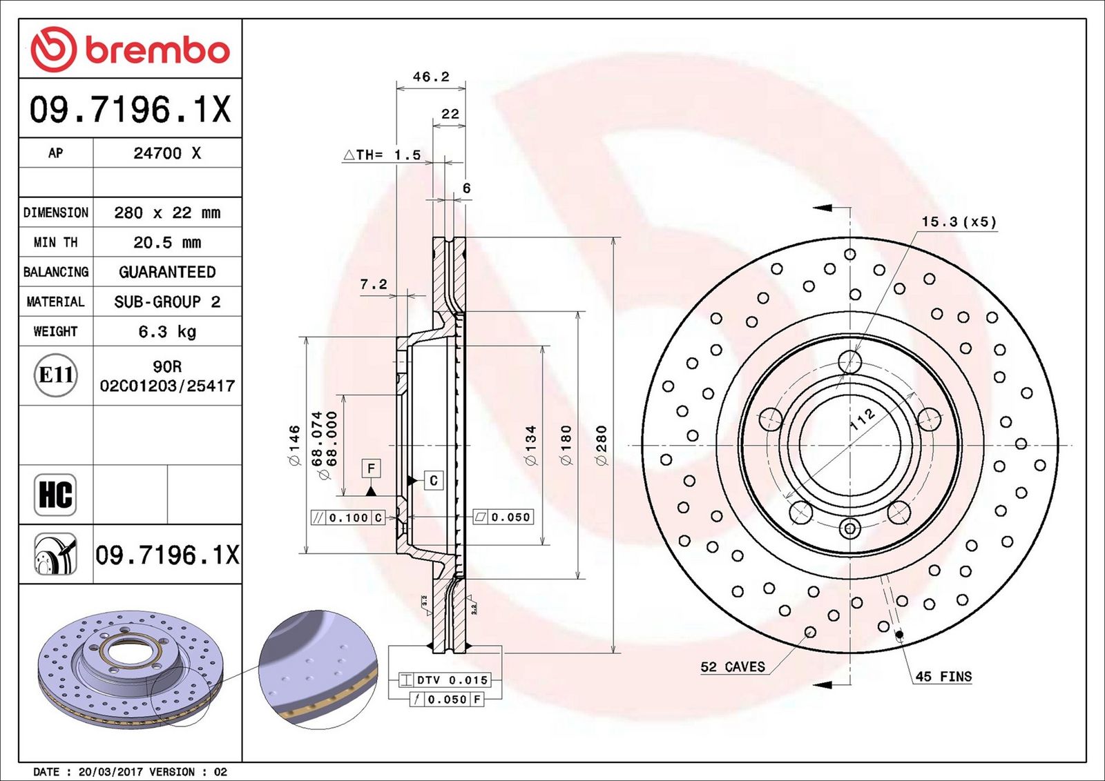 BREMBO 09.7196.1X - Bremsscheibe