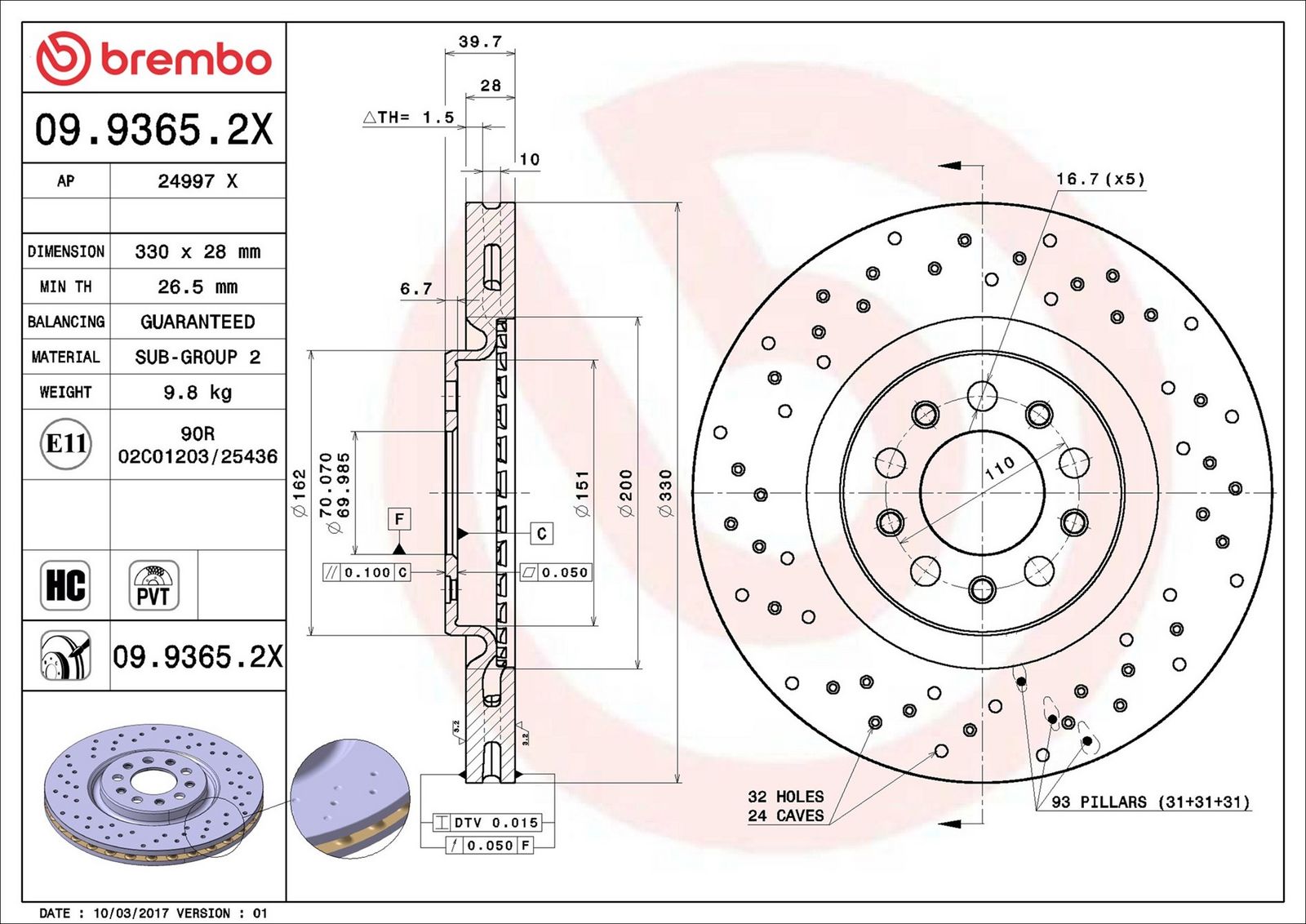 BREMBO 09.9365.2X - Bremsscheibe