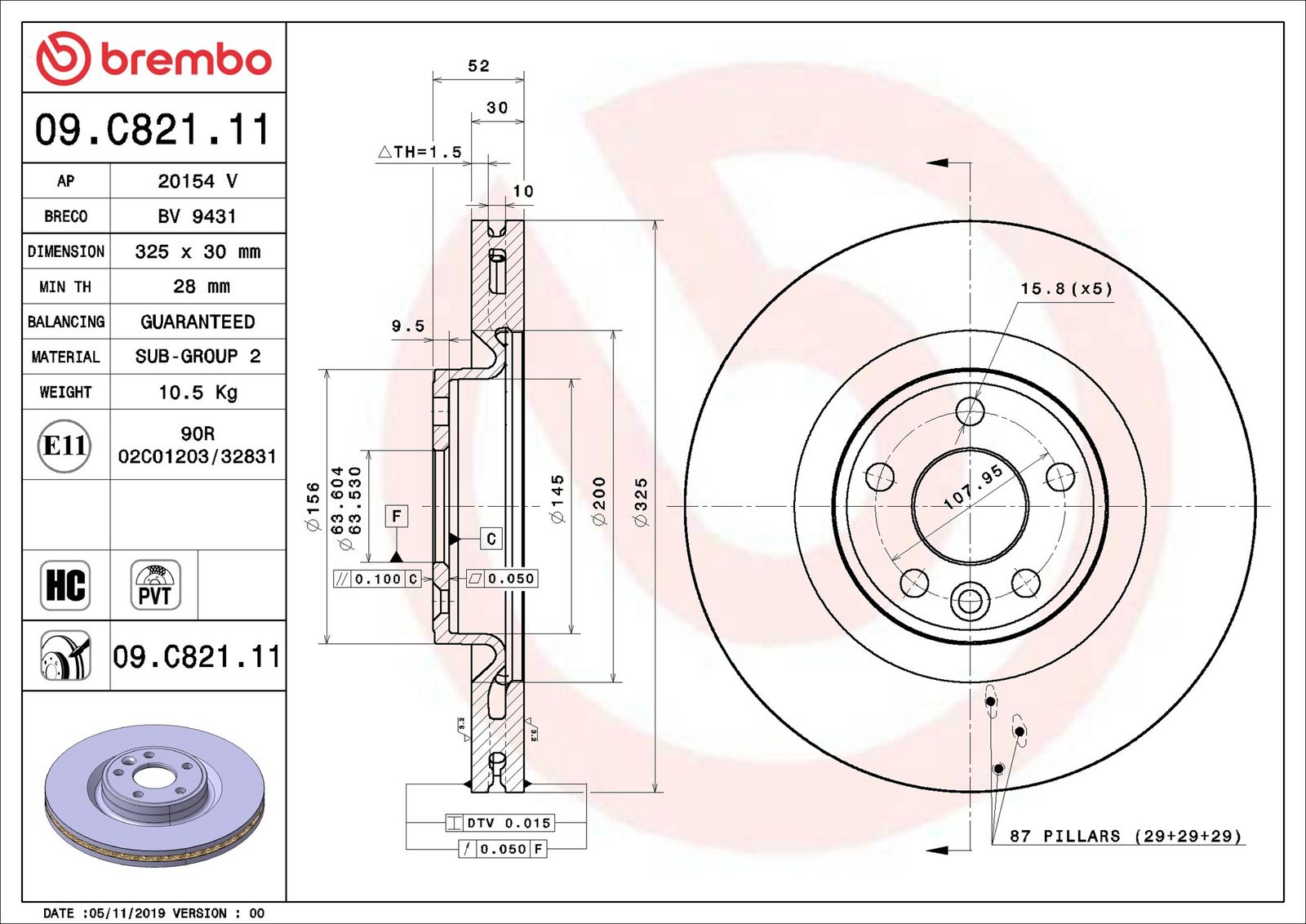 BREMBO 09.C821.11 - Bremsscheibe