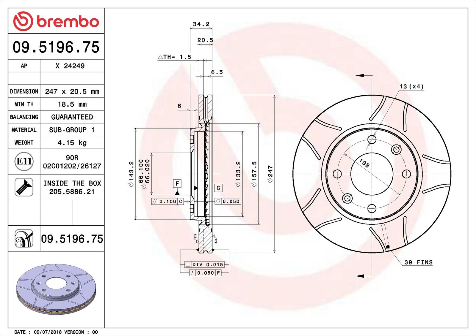 BREMBO 09.5196.75 - Bremsscheibe