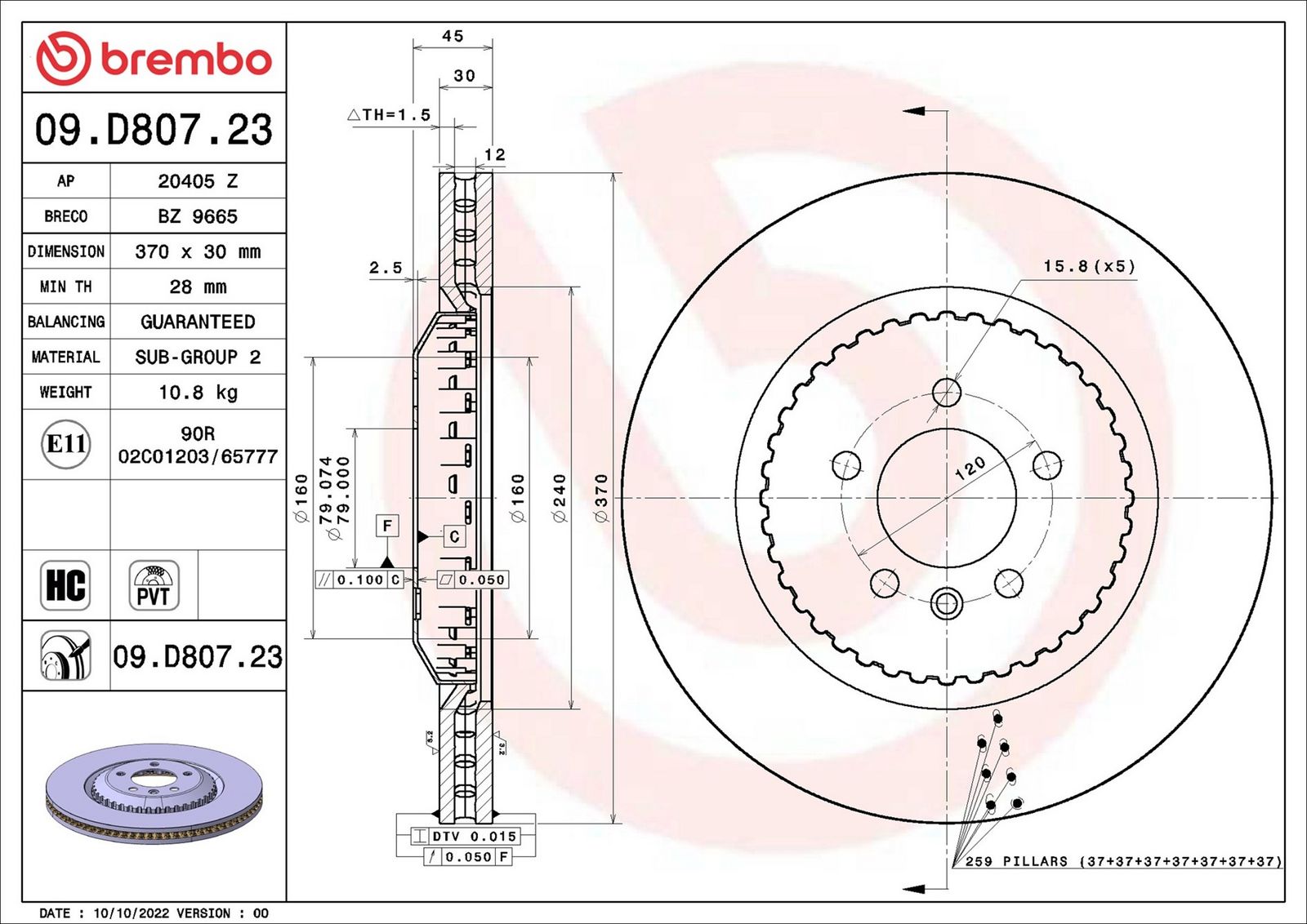 BREMBO 09.D807.23 - Bremsscheibe