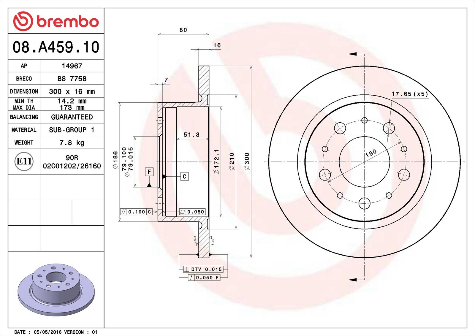 BREMBO 08.A459.10 - Bremsscheibe